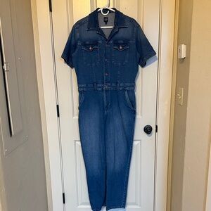 Denim Jumpsuit with Short Sleeves